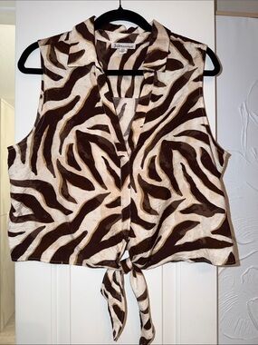 Jules & Leopold Brown Zebra Tie-Front Sleeveless Top NWOT Size Medium